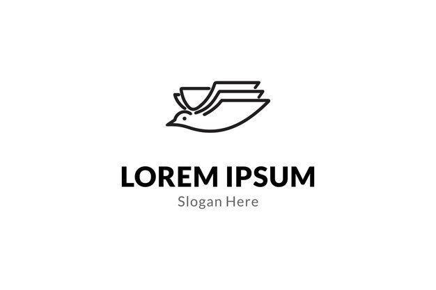 Logotipo de pájaro volador con combinación de libros en el concepto de estilo de diseño de arte en línea