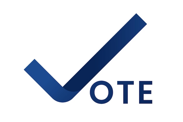 Logotipo de palabra de voto azul como símbolo de marca de verificación