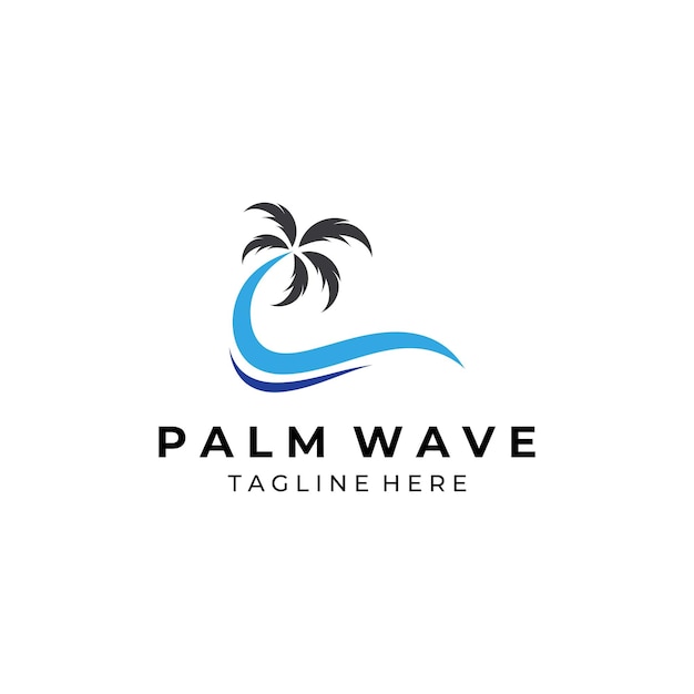 Logotipo de palmera con olas y sol Uso de la edición de diseño de plantilla de Illustrator