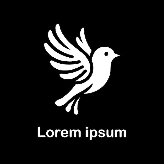 Logotipo de la paloma blanca en vuelo con texto de Lorem Ipsum