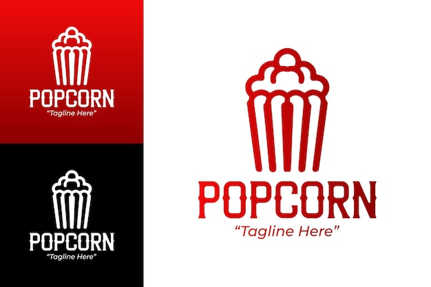 Logotipo de palomitas de maíz divertido y creativo en colores rojo y negro para una marca de bocadillos única