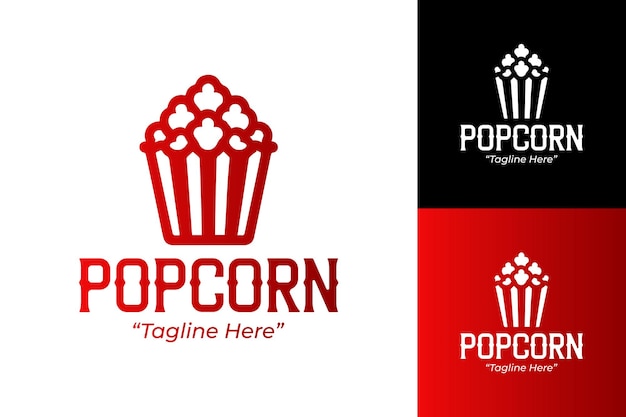 Logotipo de palomitas de maíz llamativo en rojo y negro para la identidad comercial de su tienda de bocadillos