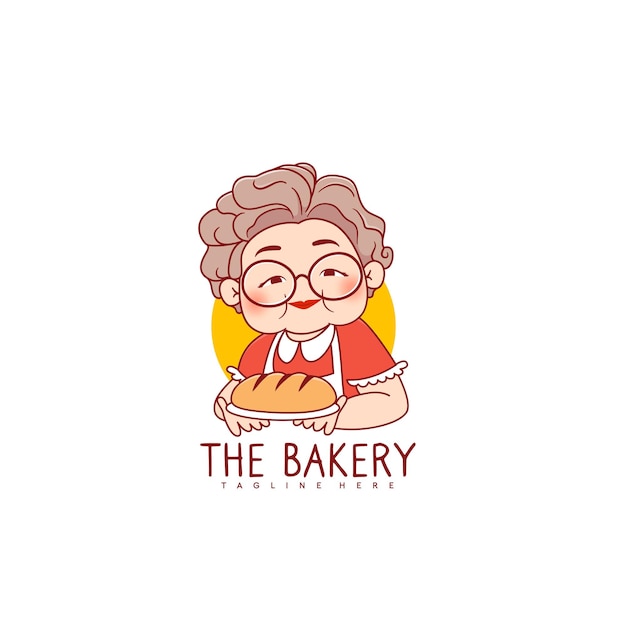 Logotipo de panadería con la abuela chef para el logotipo de la tienda de panadería