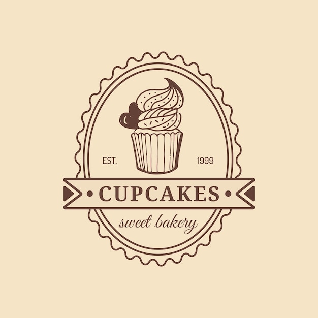 Logotipo de panadería vintage cartel tipográfico vectorial con pastel emblema retro de galleta dulce icono de pastelería hipster signo de galleta emblema del desierto