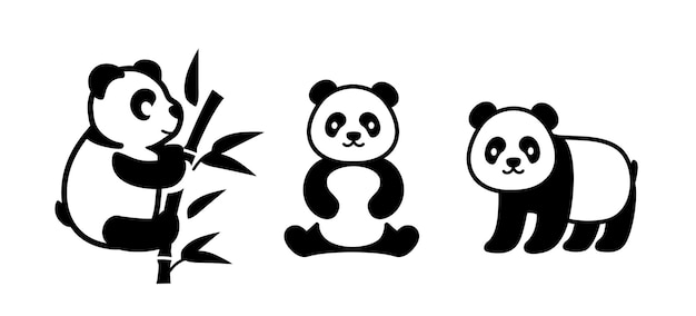 Logotipo de panda con vector de conjunto de bambú