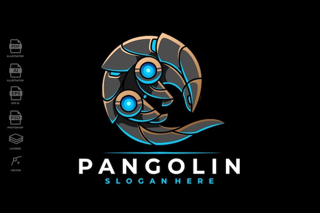 Logotipo de Pangolin Armadillo futurista y moderno de nuevo diseño en diseño geométrico robótico Mecha