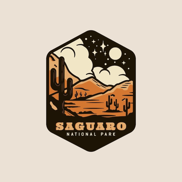 Vector el logotipo del parque nacional de saguaro es un diseño de ilustración de símbolos vectoriales antiguos