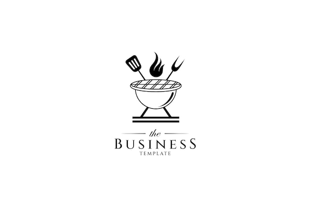 Logotipo de parrilla de barbacoa con fuego humeante