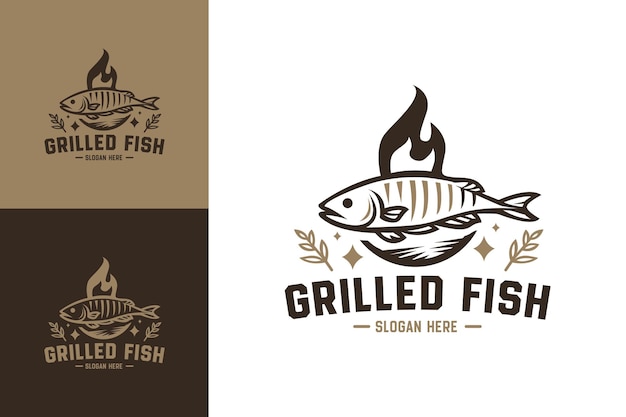 Logotipo de parrilla de pescado simple para la marca de mariscos