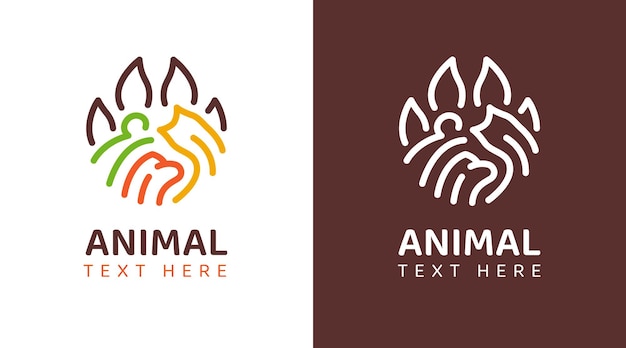 Vector logotipo de pata de animales con perro gato y conejo formando una pata