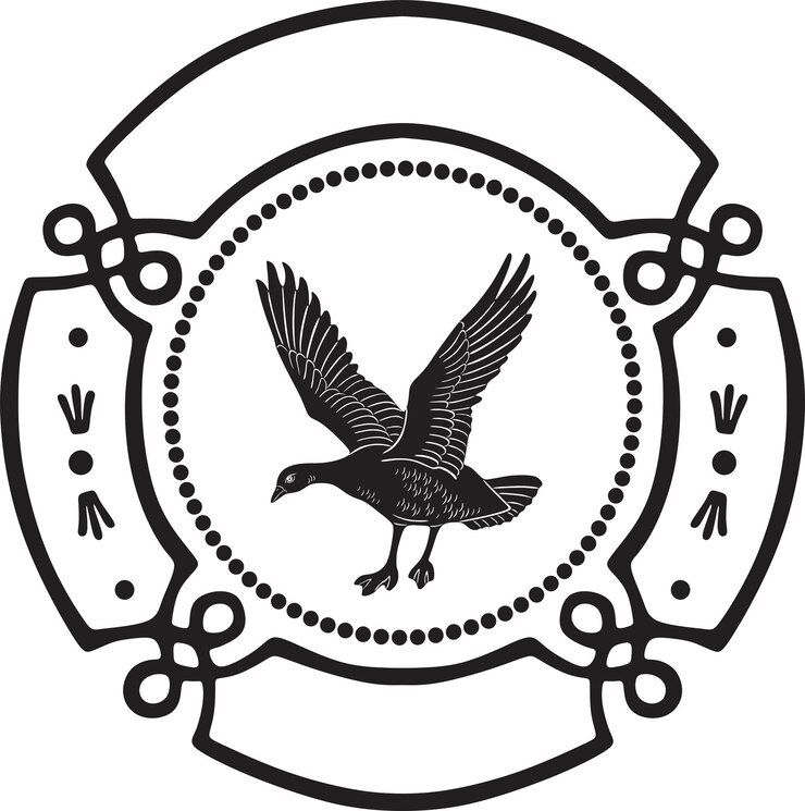 Vector logotipo de pato con marco floral silueta hecha a mano modelo 7