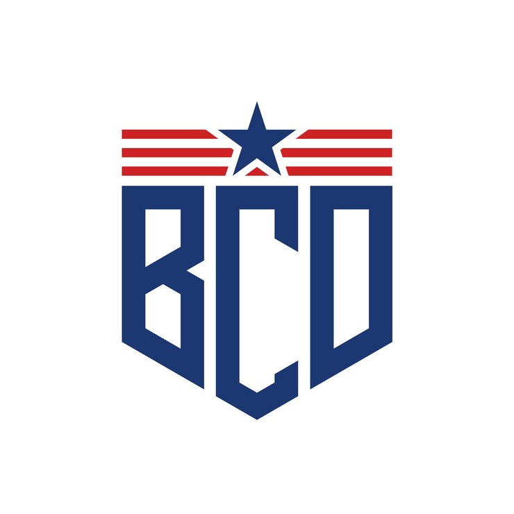Vector el logotipo patriótico de bcd con la estrella y las correas de la bandera estadounidense.