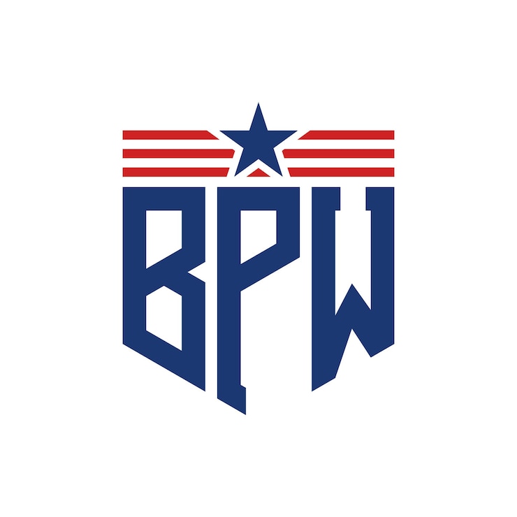 Vector el logotipo patriótico de bpw con la estrella y las correas de la bandera estadounidense.