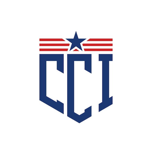 El logotipo patriótico de la CCI con la estrella y las correas de la bandera estadounidense.