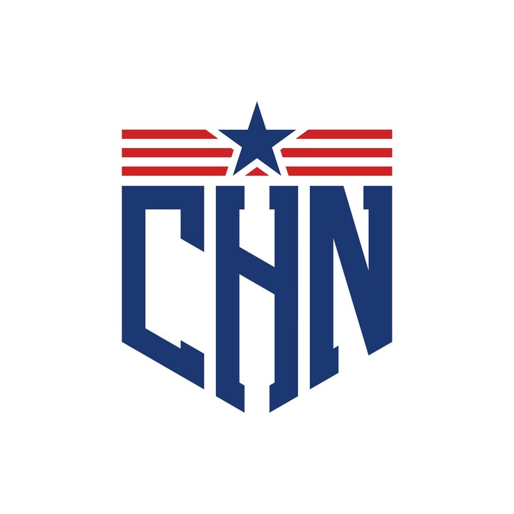 Vector el logotipo patriótico de chn con estrella y correas de bandera estadounidense, la letra chn con bandera de los estados unidos.