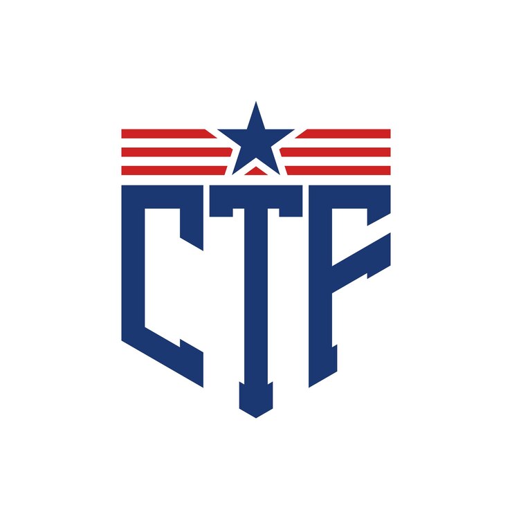 Vector el logotipo patriótico de la ctf con la estrella y las correas de la bandera estadounidense.
