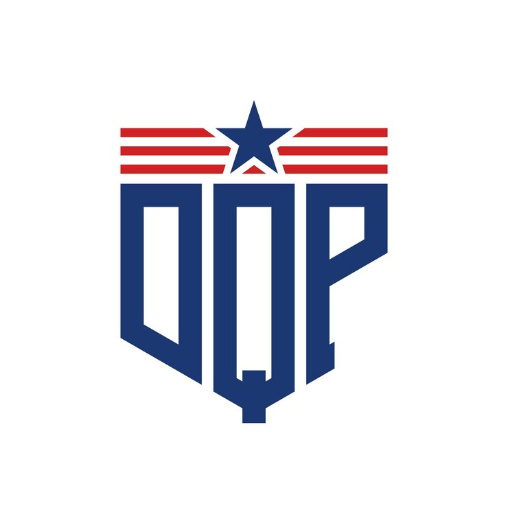 Vector el logotipo patriótico de dqp con estrella y correas de bandera estadounidense letra dqp logotipo con bandera de los estados unidos
