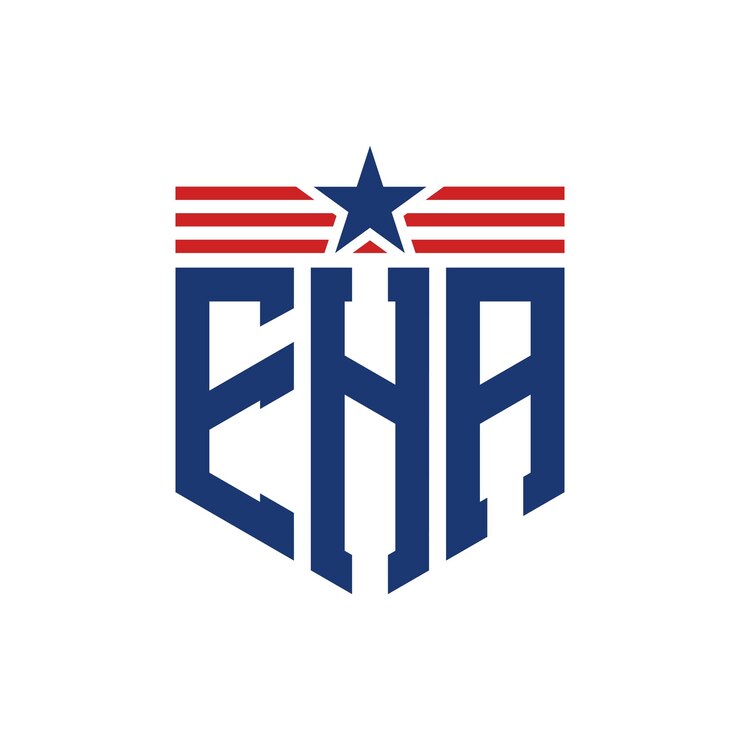 Vector el logotipo patriótico de la eha con la estrella y las correas de la bandera estadounidense.