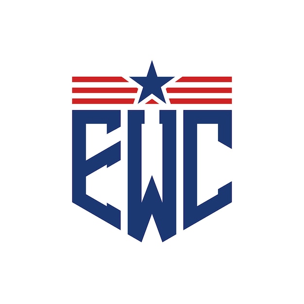 El logotipo patriótico de la EWC con estrella y correas de bandera estadounidense, la letra EWC con bandera de los Estados Unidos.