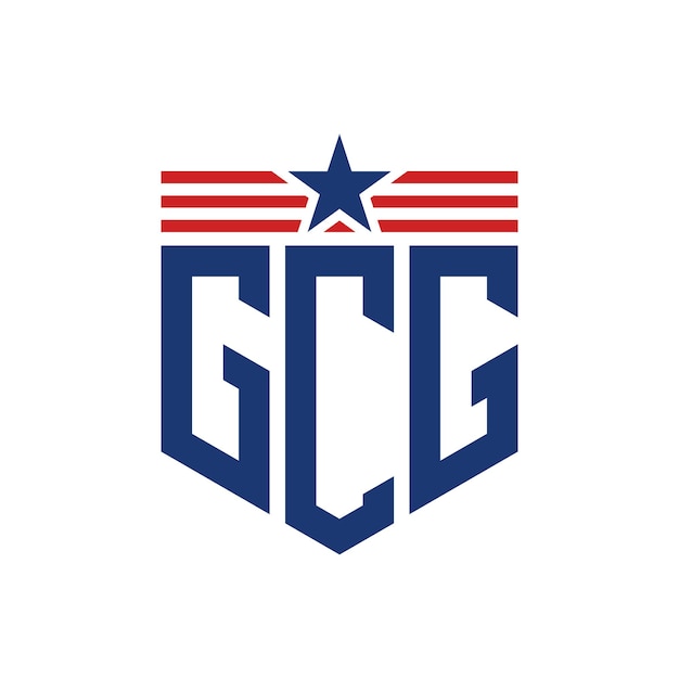 Logotipo patriótico de GCG con estrella y correas de bandera estadounidense Carta Logotipo de GGC con bandera de los Estados Unidos