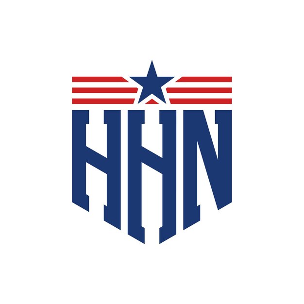 El logotipo patriótico de HHN con estrella y correas de bandera estadounidense, la letra HHN y la bandera de los Estados Unidos.