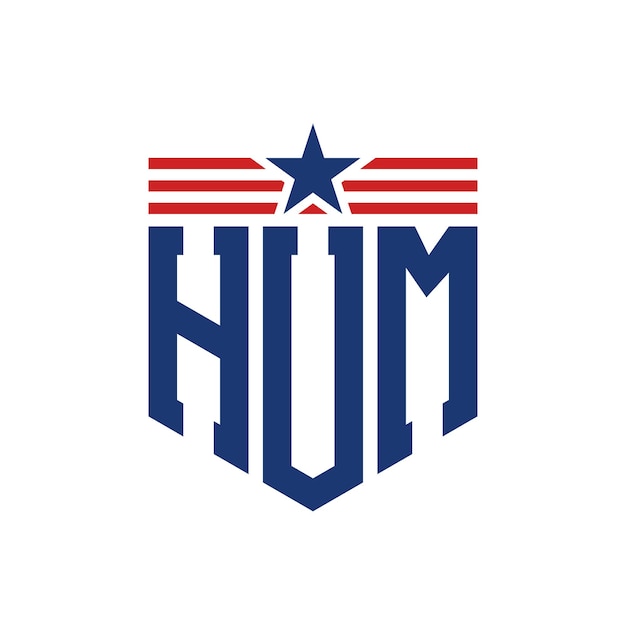 El logotipo patriótico de HUM con la estrella y las correas de la bandera estadounidense, la letra HUM, el logotipo con la bandera de los Estados Unidos.