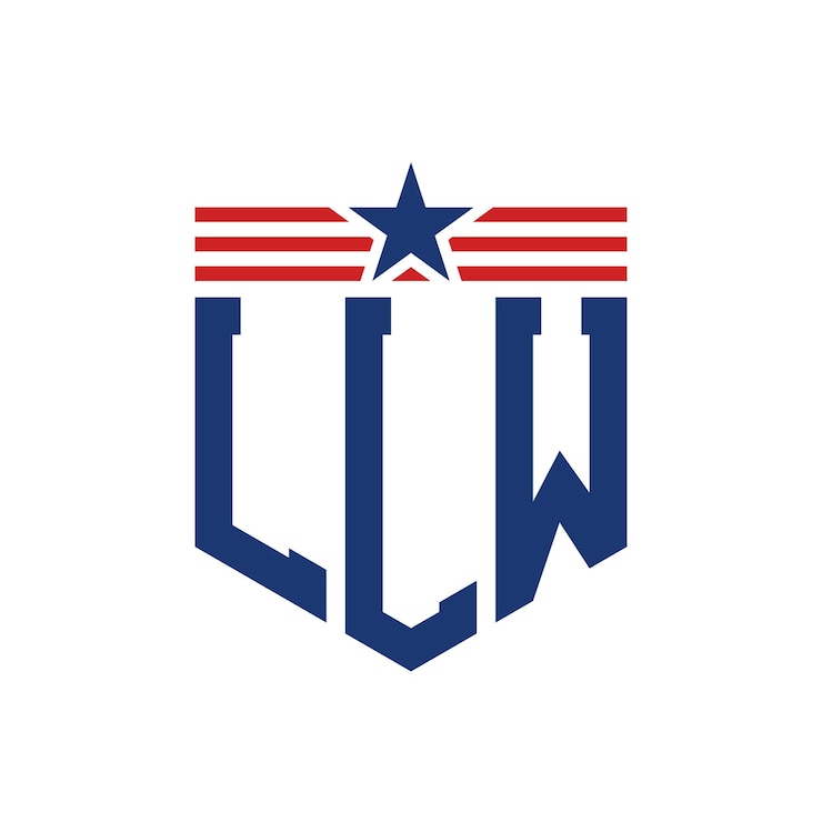 Vector logotipo patriótico de llw con estrella y correas de bandera estadounidense carta logotipo llw con bandera de los estados unidos