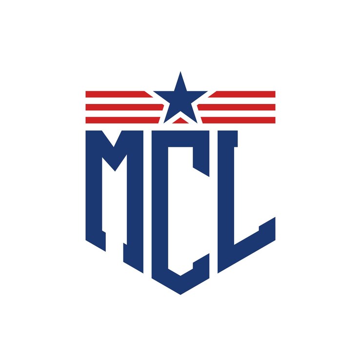 Vector el logotipo patriótico de mcl con la estrella y las correas de la bandera estadounidense.