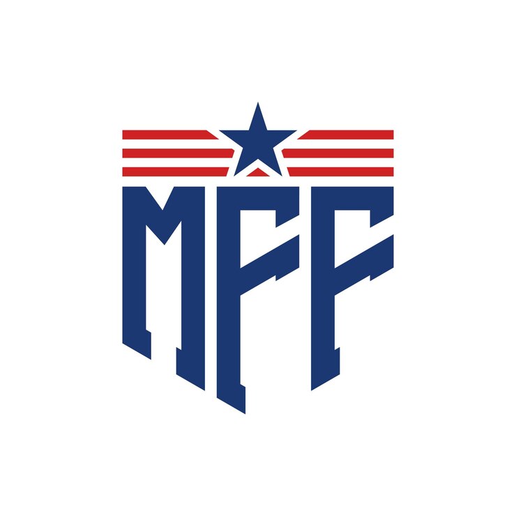 Vector el logotipo patriótico de la mff con estrella y correas de bandera estadounidense, la letra mff con bandera de los estados unidos.