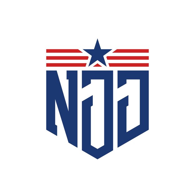 El logotipo patriótico de NJJ con estrella y correas de bandera estadounidense, la letra NJJ con bandera de los Estados Unidos.