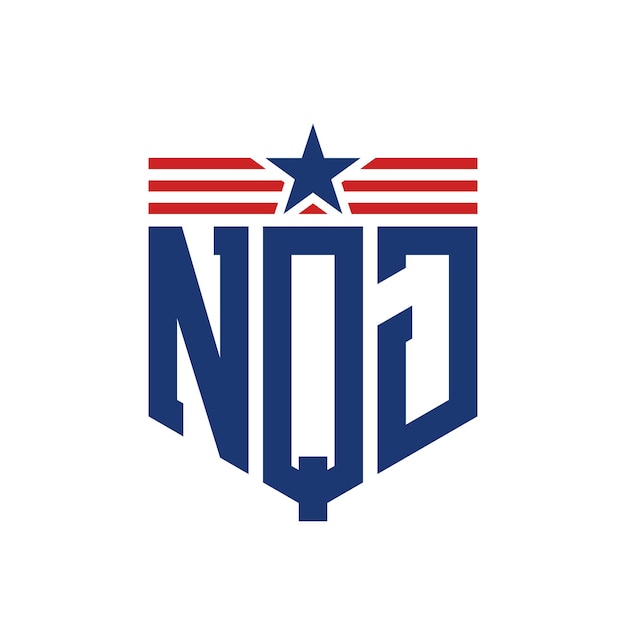 Logotipo patriótico de NQJ con estrella y correas de bandera estadounidense Carta Logotipo de NQ J con bandera de los Estados Unidos