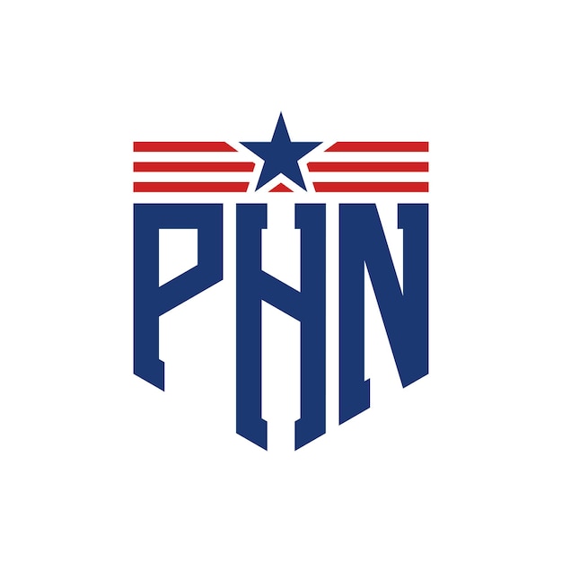 Logotipo patriótico de PHN con estrella y correas de bandera estadounidense Carta Logotipo PHN con bandera de los Estados Unidos