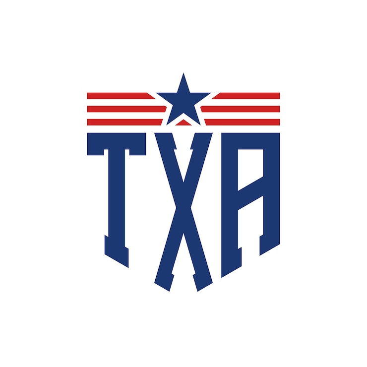 Vector el logotipo patriótico de txa con la estrella y las correas de la bandera estadounidense