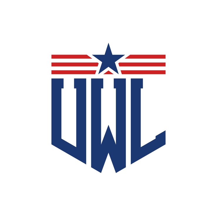 Vector logotipo patriótico de uwl con estrella y correas de bandera estadounidense carta logotipo uwl con bandera de los estados unidos
