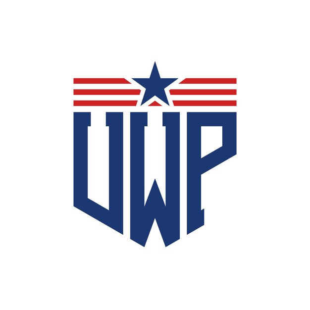 Logotipo patriótico de UWP con estrella y correas de bandera estadounidense Carta Logotipo UWP con bandera de los Estados Unidos