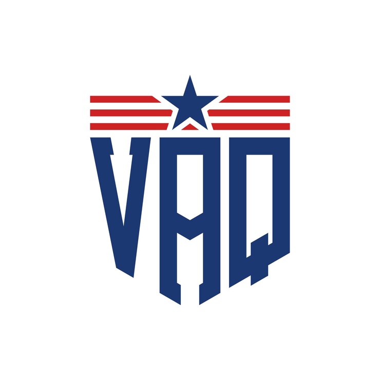 Vector el logotipo patriótico de vaq con la estrella y las correas de la bandera estadounidense.
