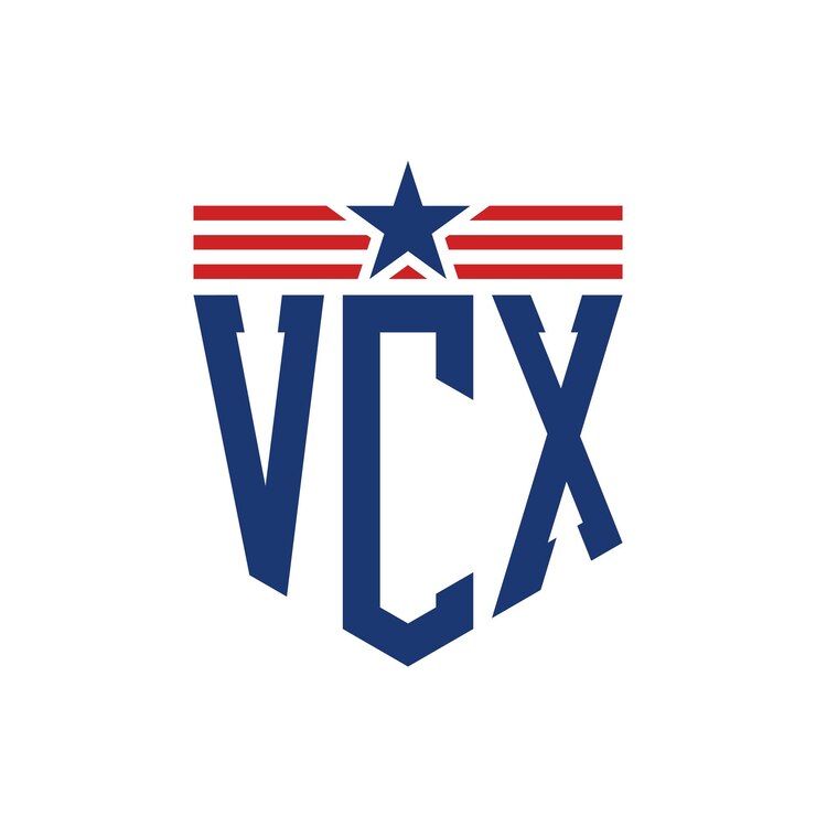 Vector logotipo patriótico vcx con estrella y correas de bandera estadounidense carta logotipo vcx con bandera de los estados unidos