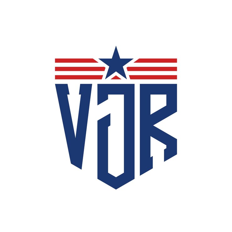 Vector logotipo patriótico de vjr con estrella y correas de bandera estadounidense carta logotipo de vj r con bandera de los estados unidos