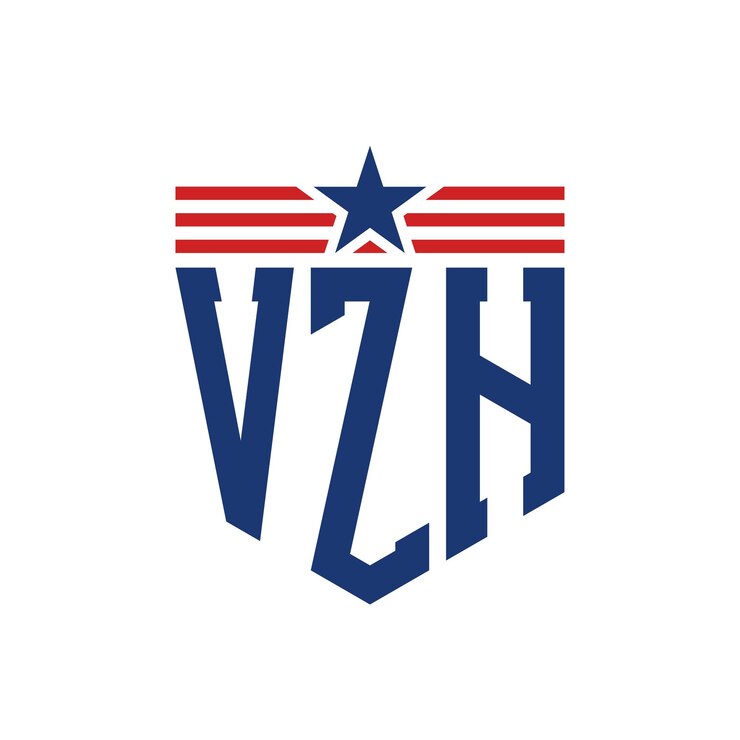 Vector el logotipo patriótico de vzh con estrella y correas de bandera estadounidense, la letra vzh, el logotipo con bandera de los estados unidos.
