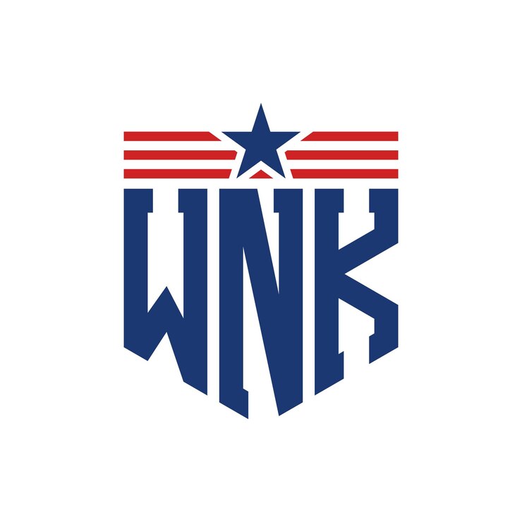 Vector el logotipo patriótico de wnk con la estrella y las correas de la bandera estadounidense, la letra wnk, el logotipo con la bandera de los estados unidos.