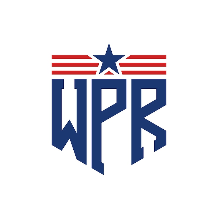 Vector el logotipo patriótico de wpr con la estrella y las correas de la bandera estadounidense