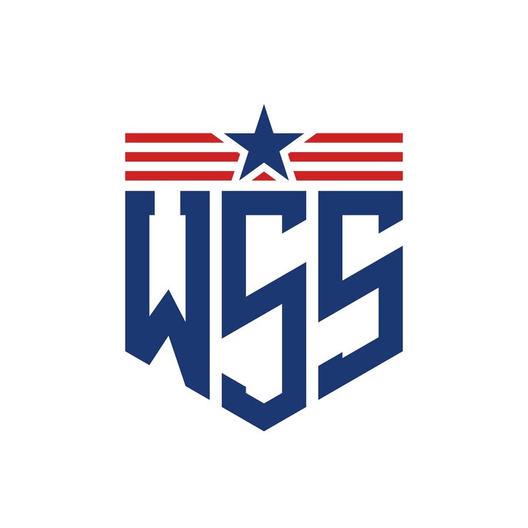 Vector logotipo patriótico wss con estrella y correas de bandera estadounidense carta logotipo wss con bandera de los estados unidos