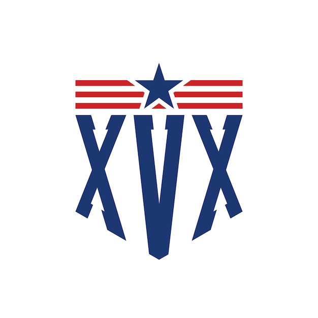 Logotipo Patriótico XVX con Estrella y Banderas de la Bandera Americana Carta Logotipo XVX con Bandera de los Estados Unidos