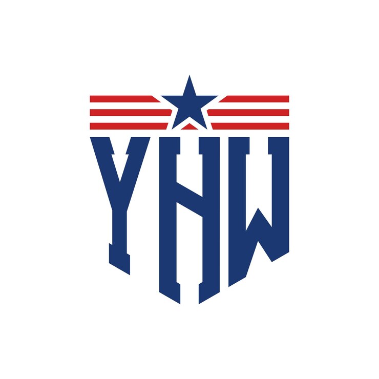 Vector logotipo patriótico de yhw con estrella y correas de bandera estadounidense carta logotipo de yhv con bandera de los estados unidos