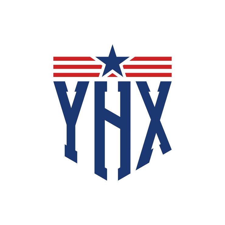 Vector logotipo patriótico de yhx con estrella y correas de bandera estadounidense carta logotipo de yhx con bandera de los estados unidos