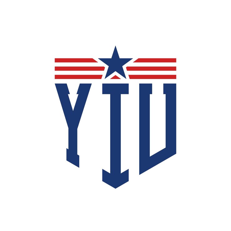 Vector el logotipo patriótico de yiu con la estrella y las correas de la bandera estadounidense