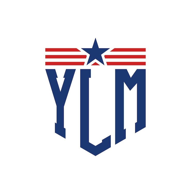 Vector el logotipo patriótico de ylm con estrella y correas de bandera estadounidense, letra ylm con bandera de los estados unidos.