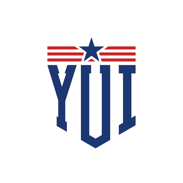Vector el logotipo patriótico de yui con la estrella y las correas de la bandera estadounidense.