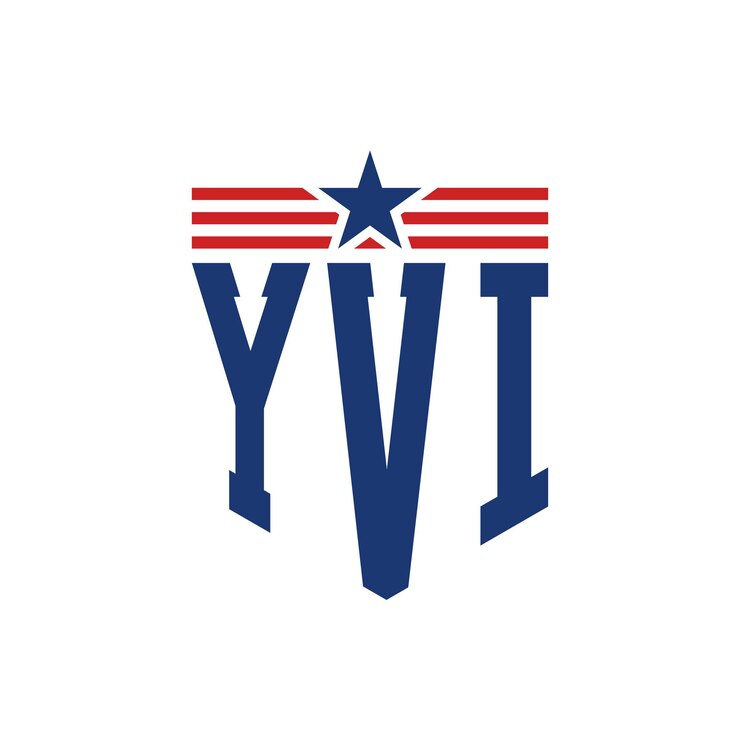 Vector logotipo patriótico yvi con estrella y correas de bandera estadounidense carta logotipo yvi con bandera de los estados unidos