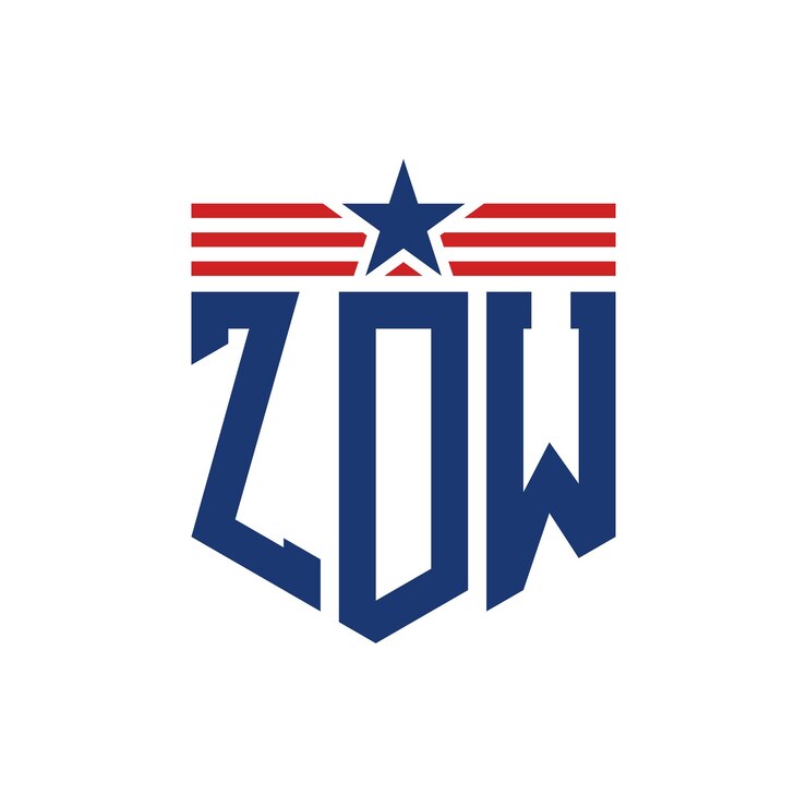 Vector el logotipo patriótico de zdw con estrella y correas de bandera estadounidense, la letra zdw y la bandera de los estados unidos.